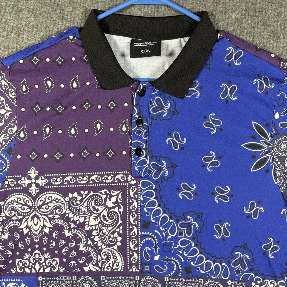 Freshhoods Bandana Patchwork Polo Shirt Mens 3XL Purple Blue Streetwear Casual